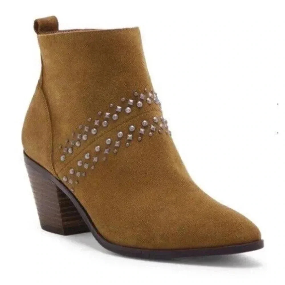 Lucky Brand Tapenade Suede Latinia  Studded Ankle Booties Size 6.5